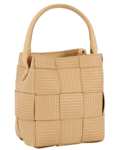 Fashion Woven Bucket Satchel Handbag HGE-0157 TAUPE